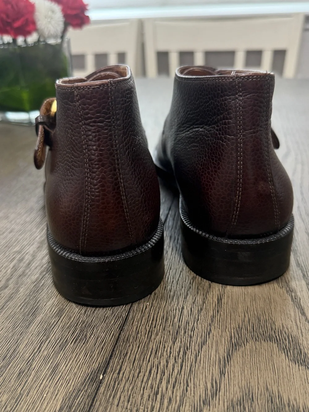 Salvatore Ferragamo Dark Brown Genuine Leather Single Monk Strap Oxfords